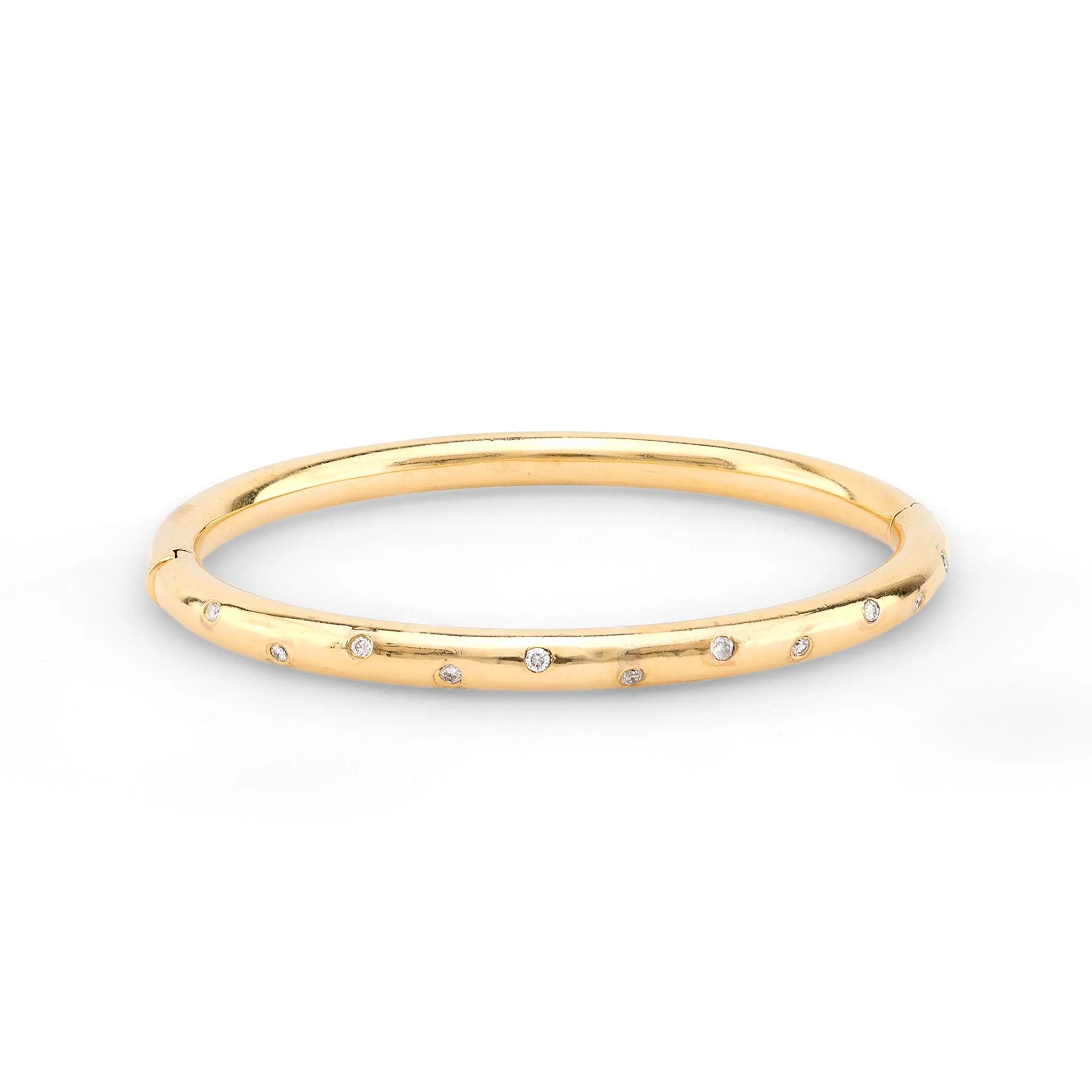 Fashionable vintage diamond 14k yellow gold bangle