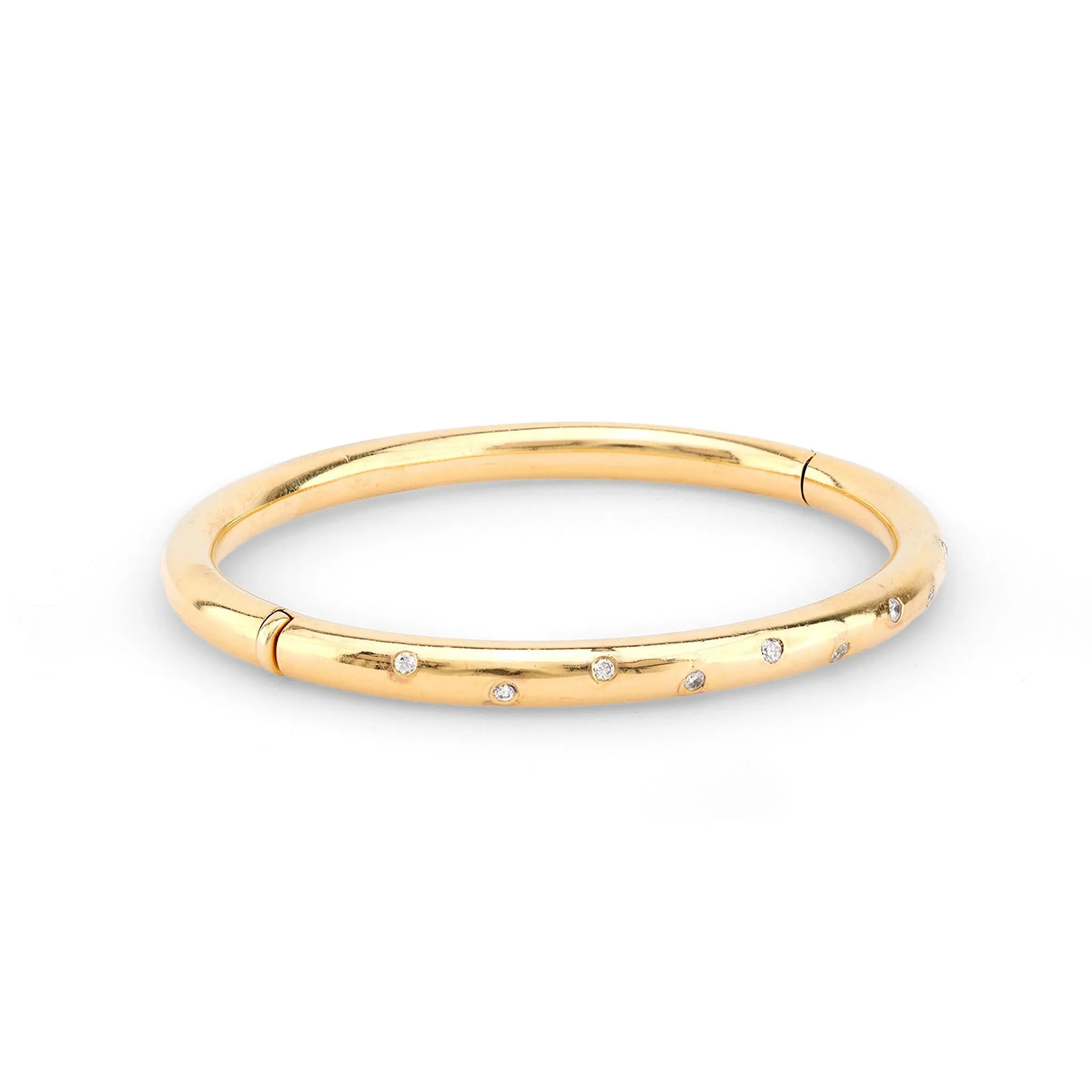 Fashionable vintage diamond 14k yellow gold bangle