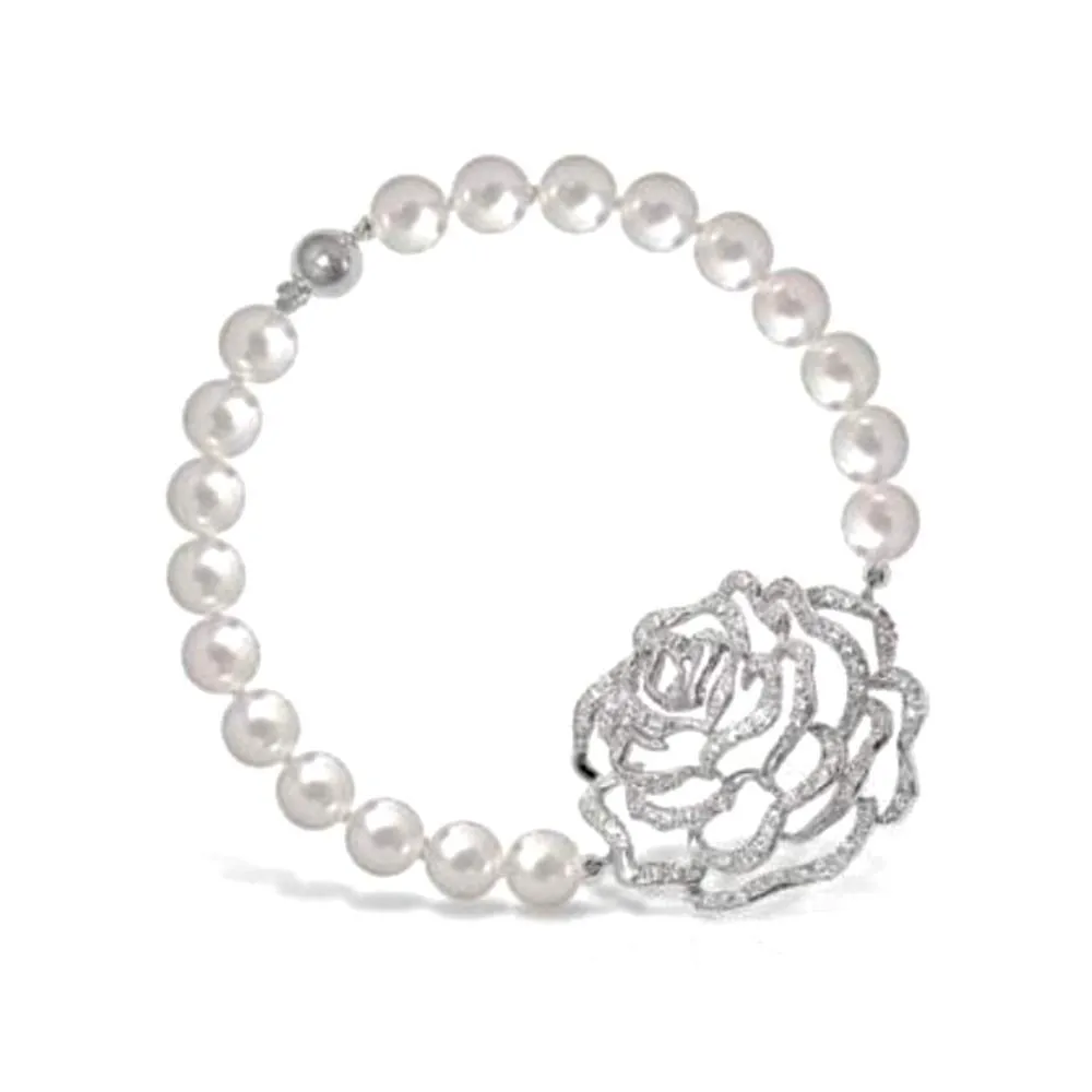 Fei Liu Silver pearl rose bracelet