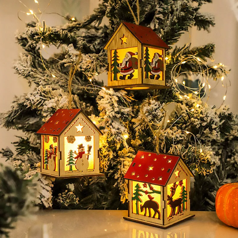 Festive Luminous Wooden Pendants – Charming Holiday Ornaments for Warm Décor