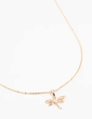 Gold Dragonfly Pendant Necklace