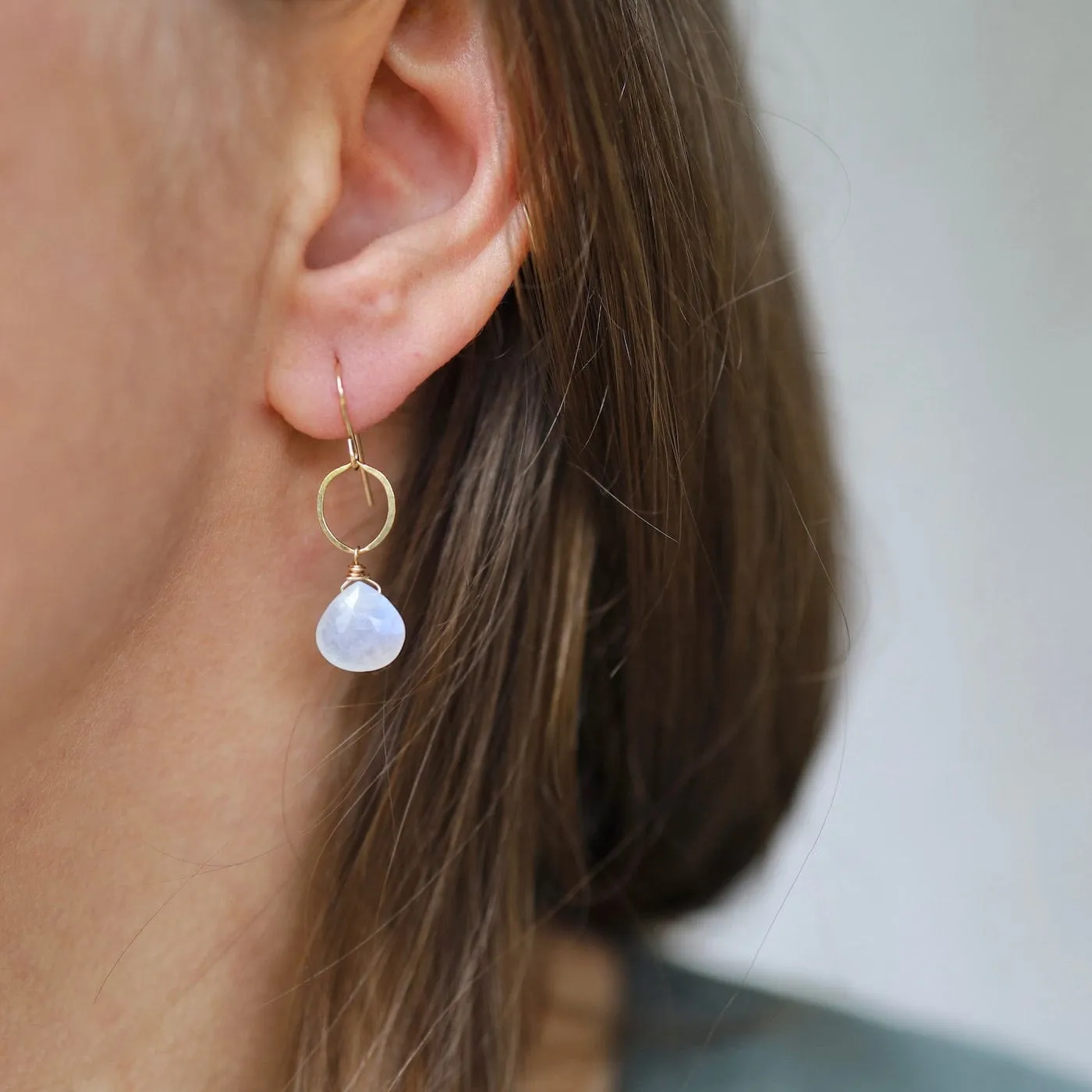 Gold  Filled Ring with Rainbow Moonstone Drop Earring