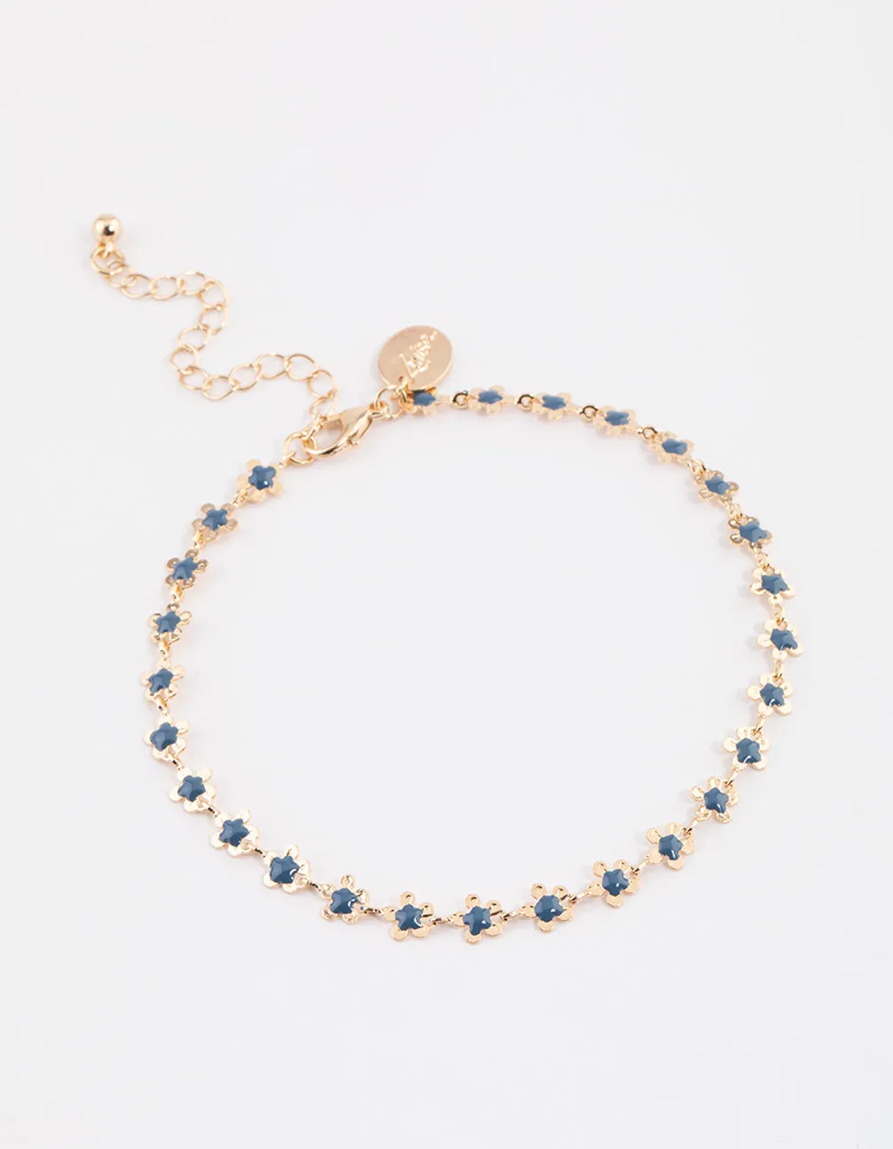 Gold Mini Blue Flower Chain Anklet