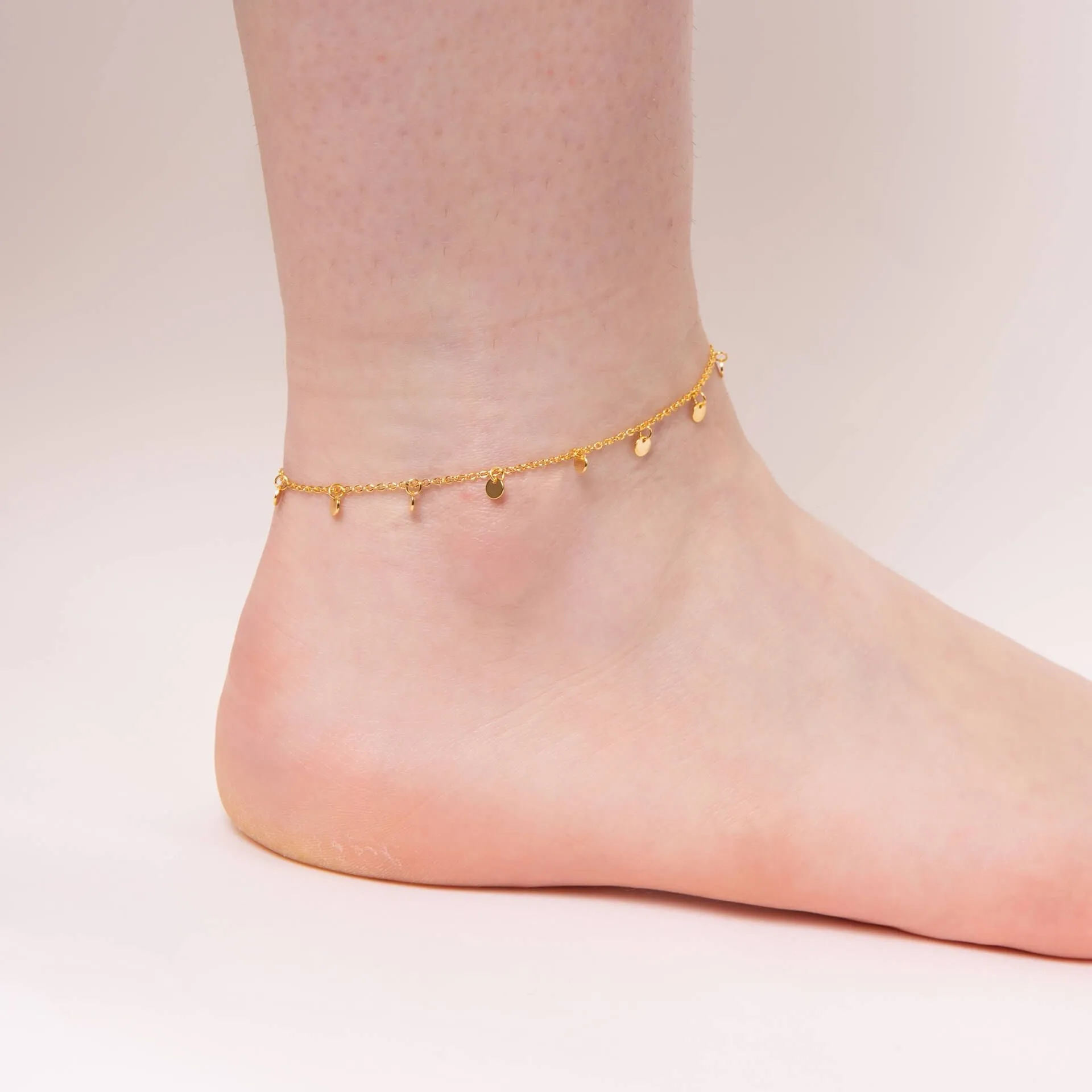 Gold Plated Multi-Disk Drop Anklet Chain