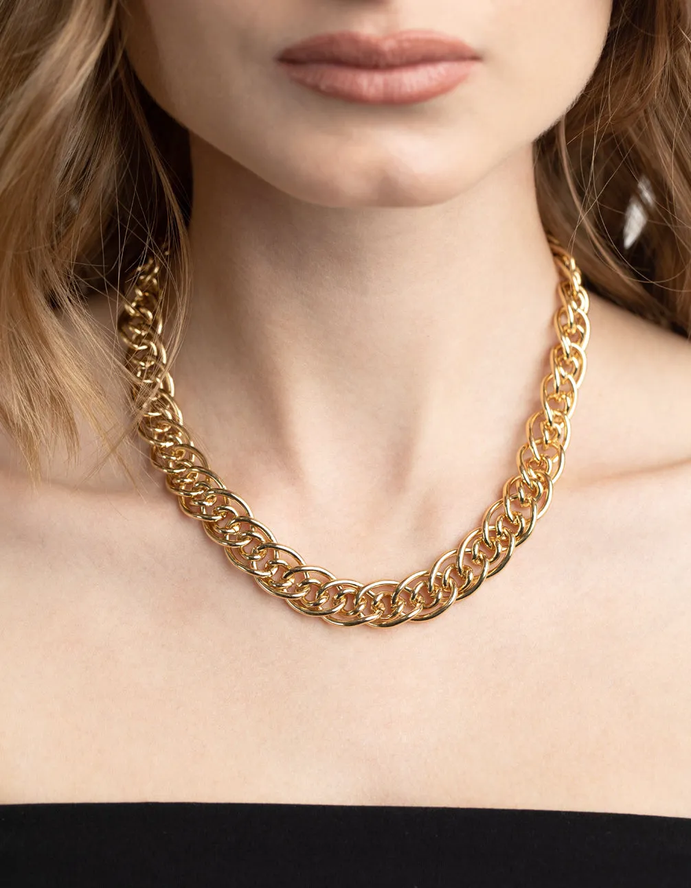 Gold Plated Oval Link Chain Necklace