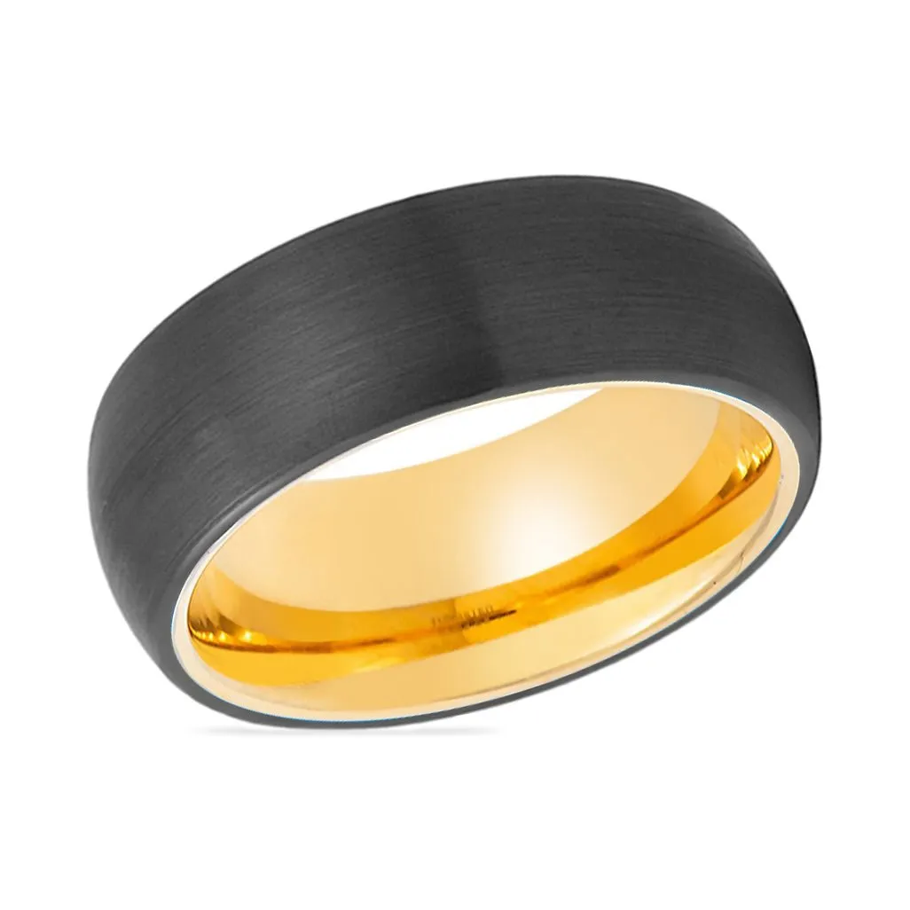 GRIM | Gold Ring, Black Tungsten Ring, Brushed, Domed