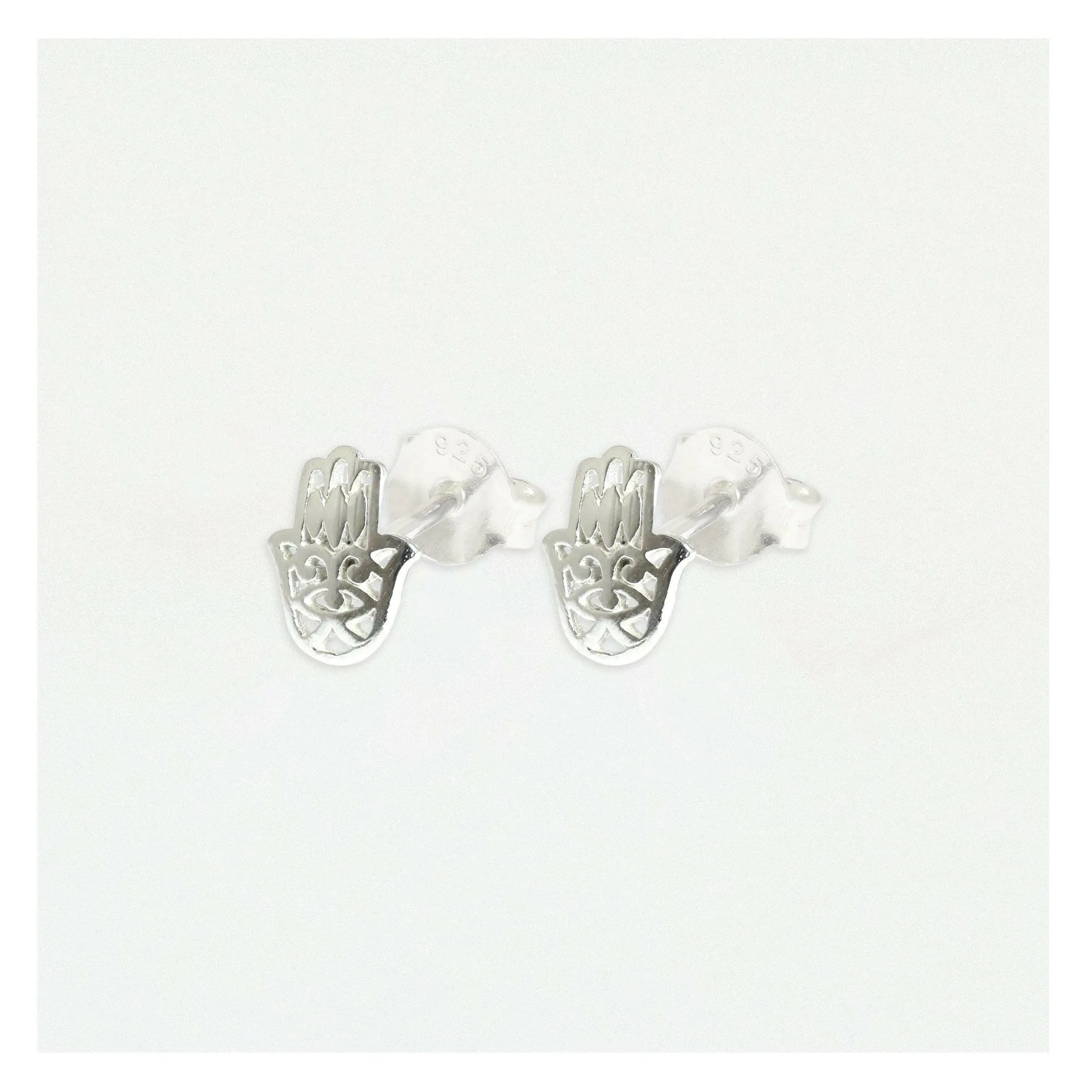 Hamsa Silver Ear Studs - Stylish and Symbolic Earrings for Positive Energy