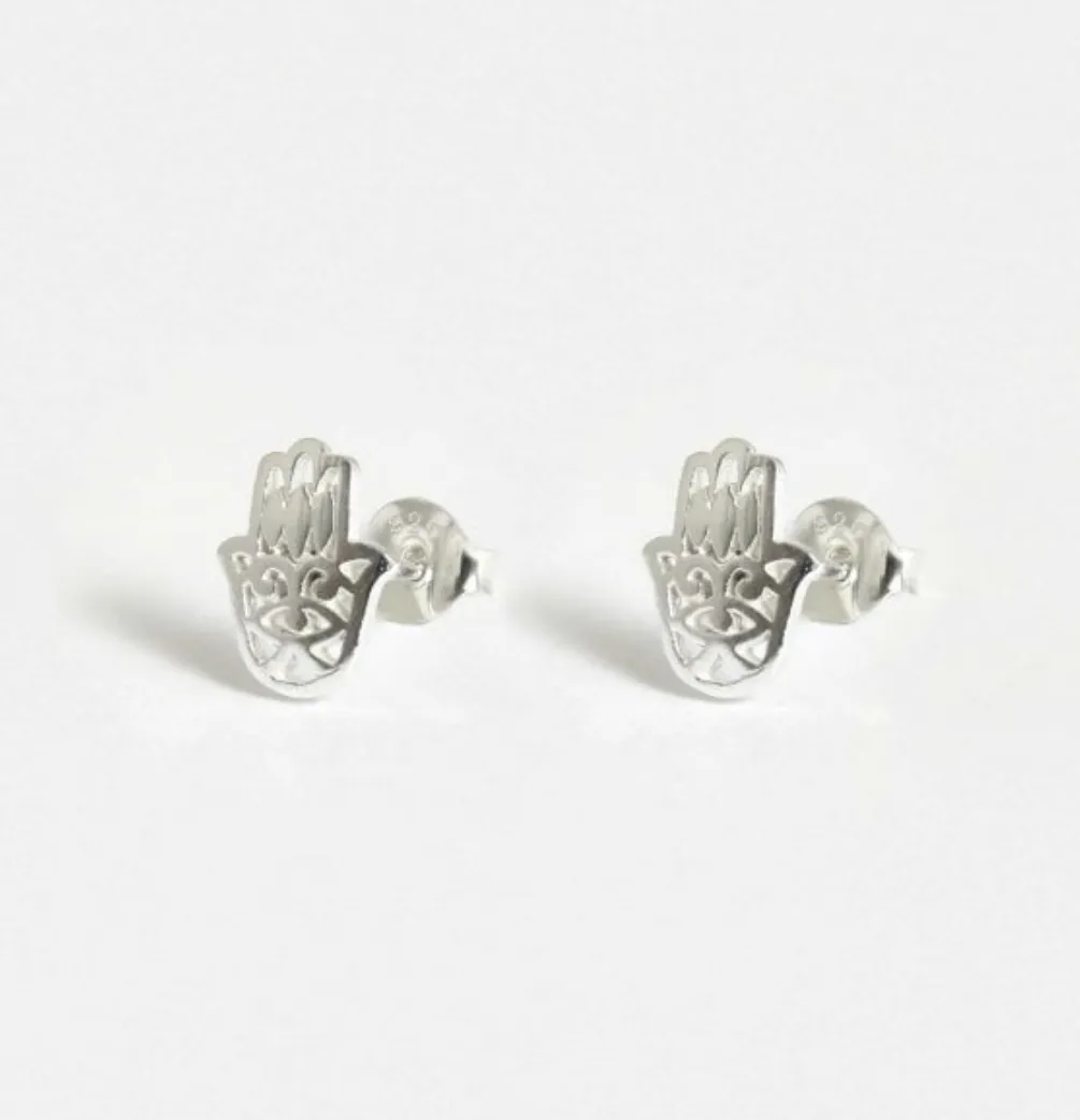 Hamsa Silver Ear Studs - Stylish and Symbolic Earrings for Positive Energy