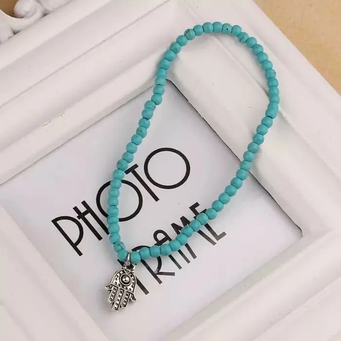 Hamsa Turquoise Anklet