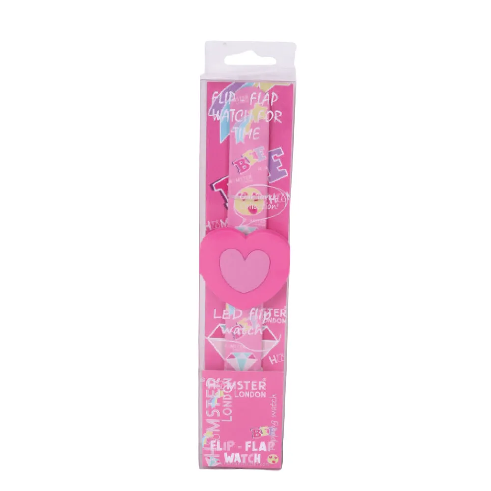 Hamster London Printed Slap Band Flip Wrist Watch Heart Pink