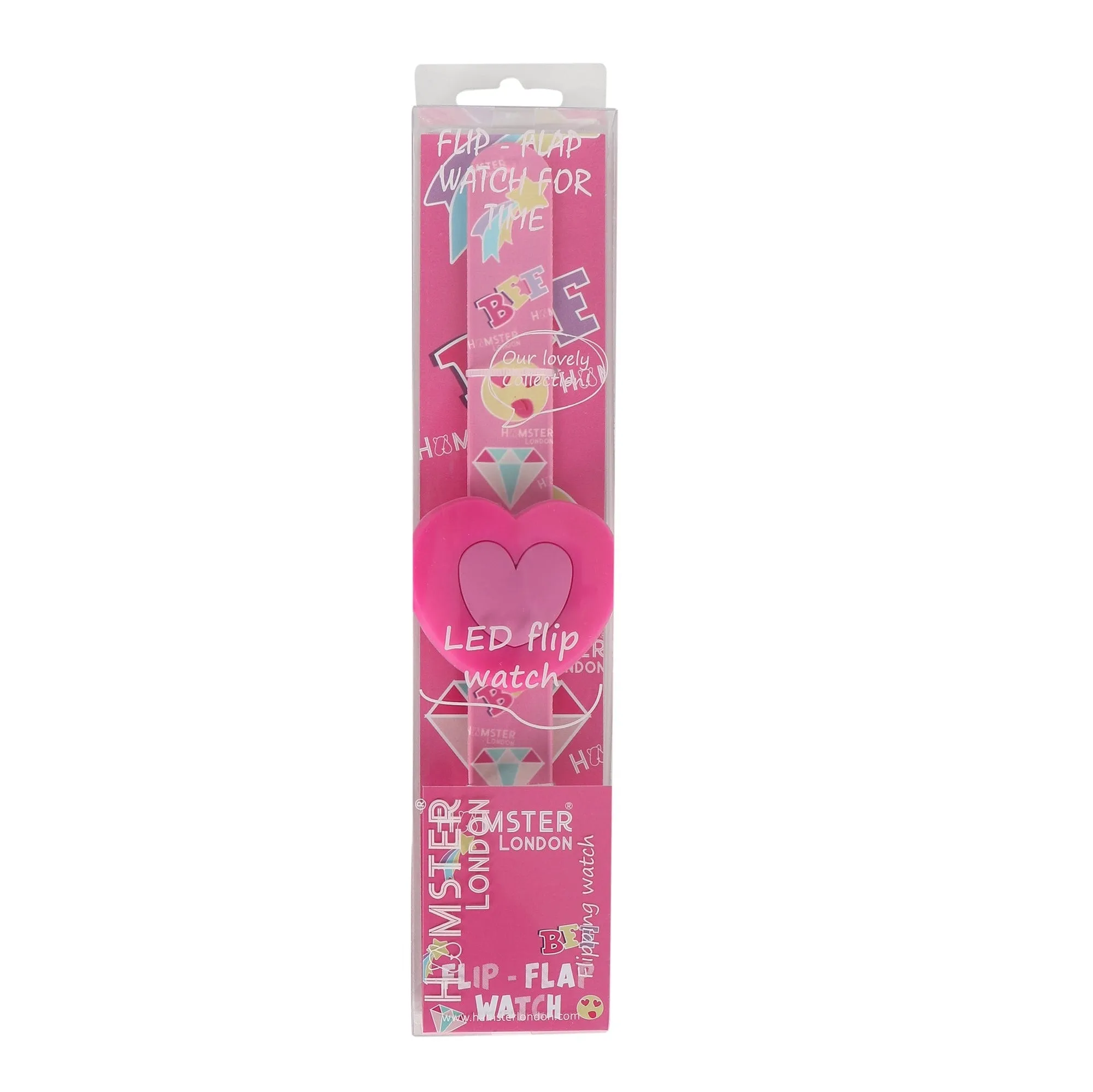 Hamster London Printed Slap Band Flip Wrist Watch Heart Pink