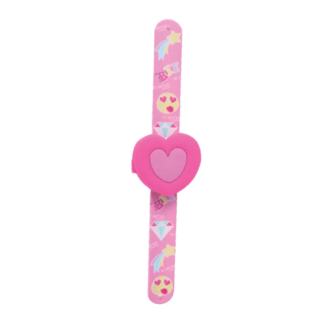 Hamster London Printed Slap Band Flip Wrist Watch Heart Pink