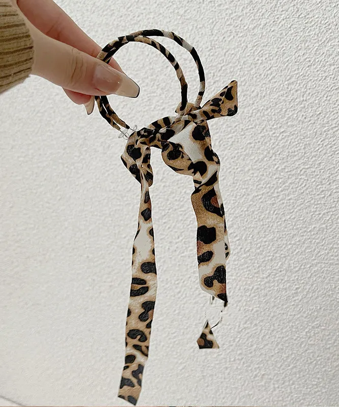 Handmade Leopard Sterling Silver Cloth Leopard Ribbon Drop Earrings PO058