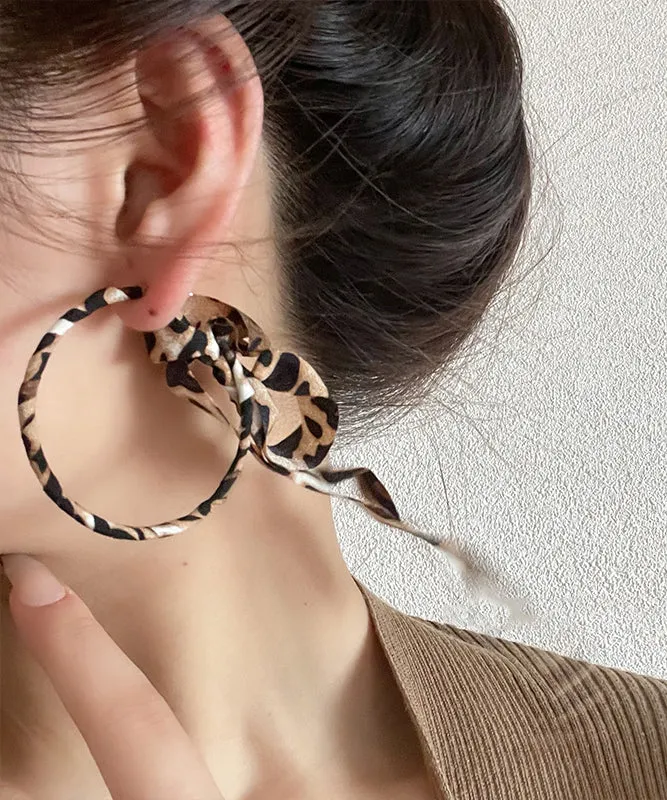 Handmade Leopard Sterling Silver Cloth Leopard Ribbon Drop Earrings PO058