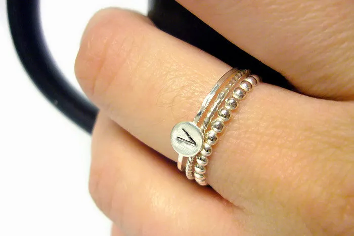 Initial Ring Monogram • Sterling silver stacking ring set personalized