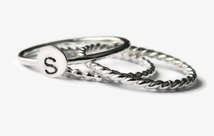 Initial Ring Monogram • Sterling silver stacking ring set personalized