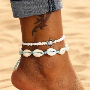 IPARAM  Ocean Beach Anklet Bohemian Retro Turtle Beaded Handmade Anklet & Bracelet 2021 New Leg Jewelry Gift