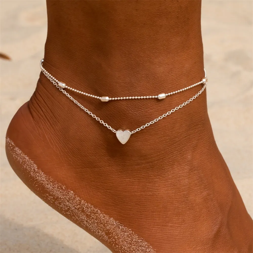 IPARAM Women&#39;s Anklet Bohemian Layered Heart Anklet 2021 Summer Beach Anklets On Foot Ankle Bracelets For Women Leg Chain