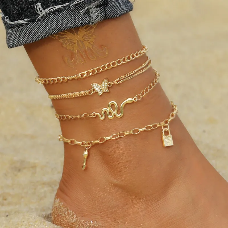 IPARAM Women&#39;s Anklet Bohemian Layered Heart Anklet 2021 Summer Beach Anklets On Foot Ankle Bracelets For Women Leg Chain