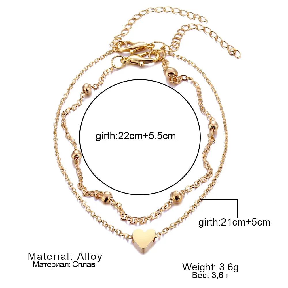 IPARAM Women&#39;s Anklet Bohemian Layered Heart Anklet 2021 Summer Beach Anklets On Foot Ankle Bracelets For Women Leg Chain