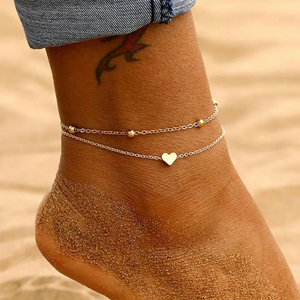 IPARAM Women&#39;s Anklet Bohemian Layered Heart Anklet 2021 Summer Beach Anklets On Foot Ankle Bracelets For Women Leg Chain