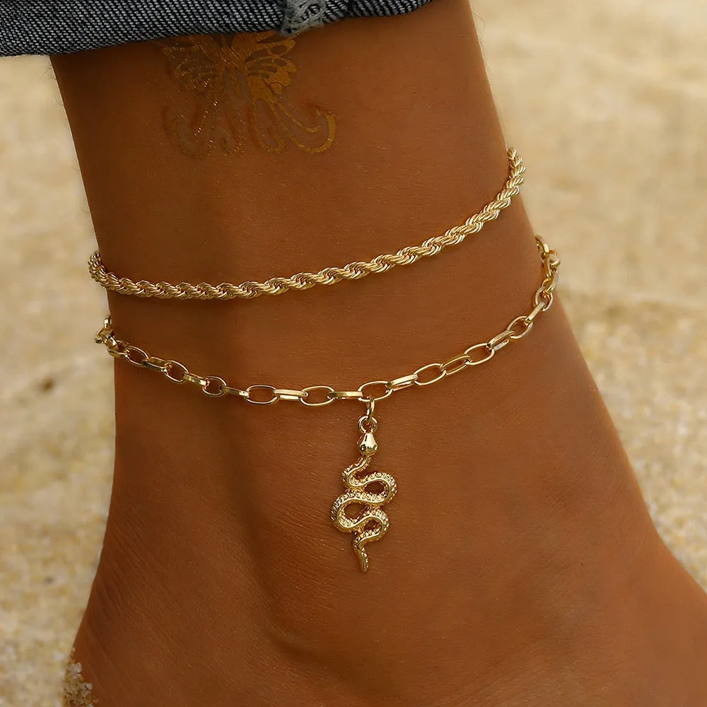 IPARAM Women&#39;s Anklet Bohemian Layered Heart Anklet 2021 Summer Beach Anklets On Foot Ankle Bracelets For Women Leg Chain