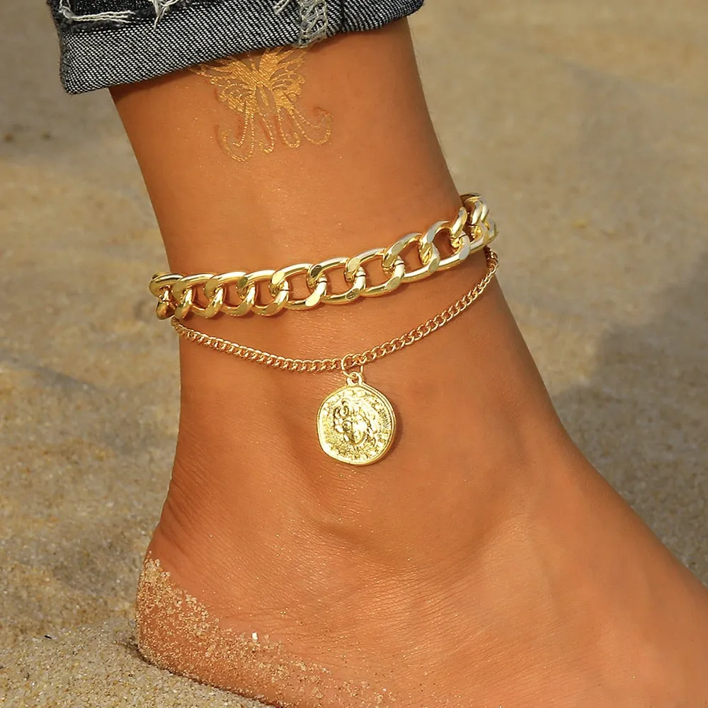 IPARAM Women&#39;s Anklet Bohemian Layered Heart Anklet 2021 Summer Beach Anklets On Foot Ankle Bracelets For Women Leg Chain