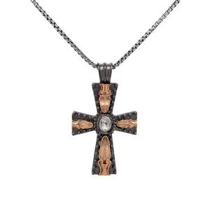 Keith Jack Sterling Silver   Bronze Raw Diamond .09ctw Black Rhodium Cross Pendant