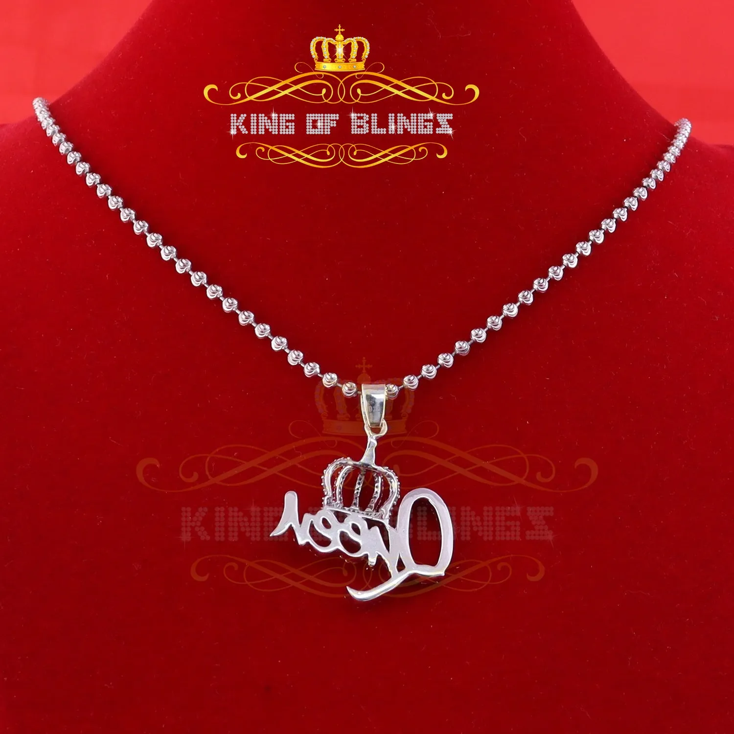 King Of Bling's Surprise 1.00ct Real Moissanite White 925 Silver Pendant for your Queen W/ crown