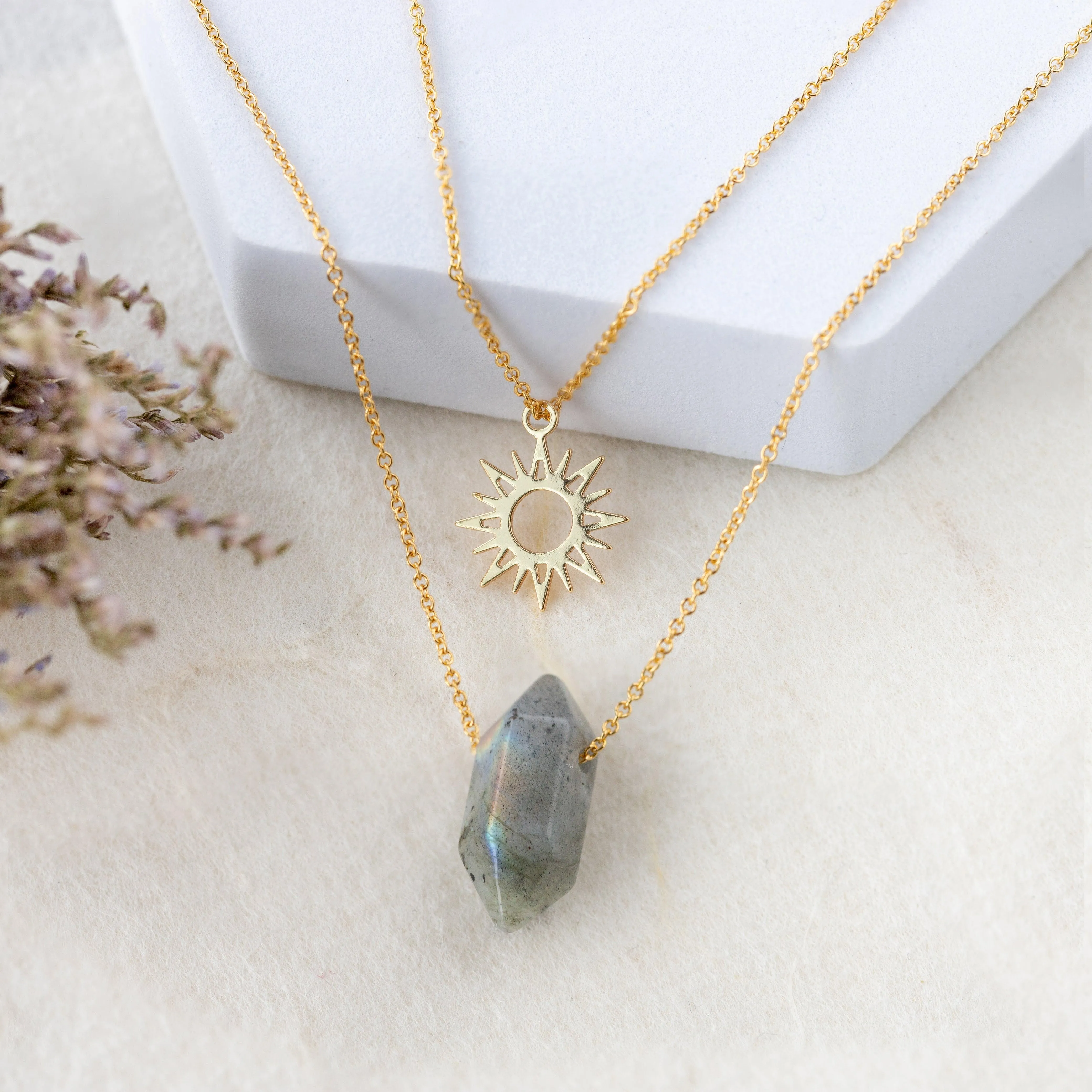 Labradorite Necklace with Golden Sun