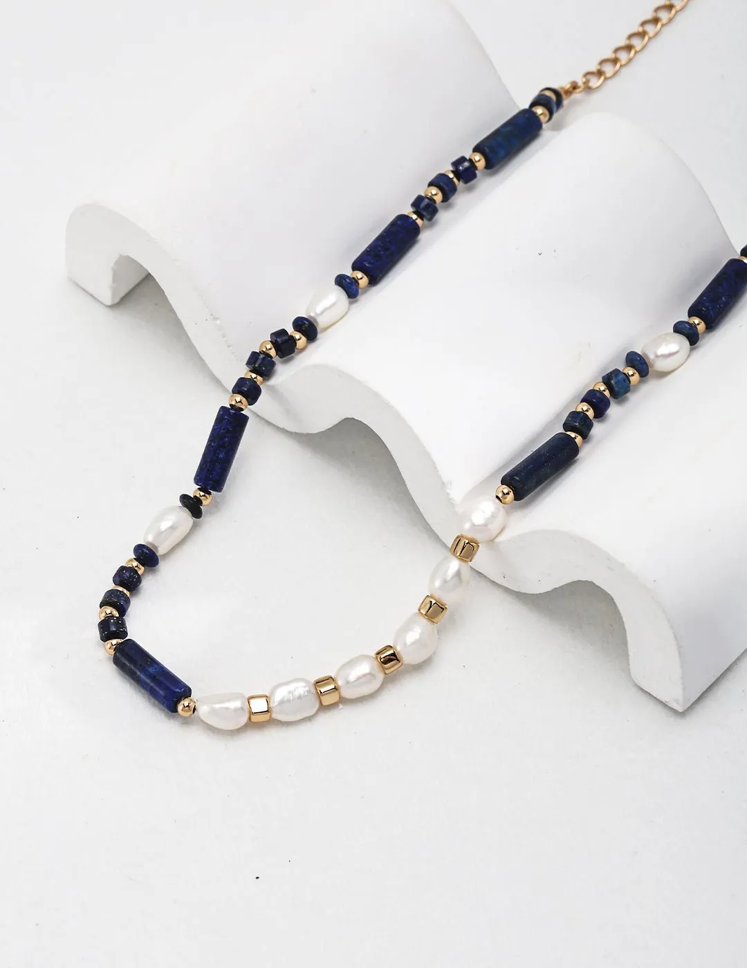 Lapis and Pearl Beaded Necklace