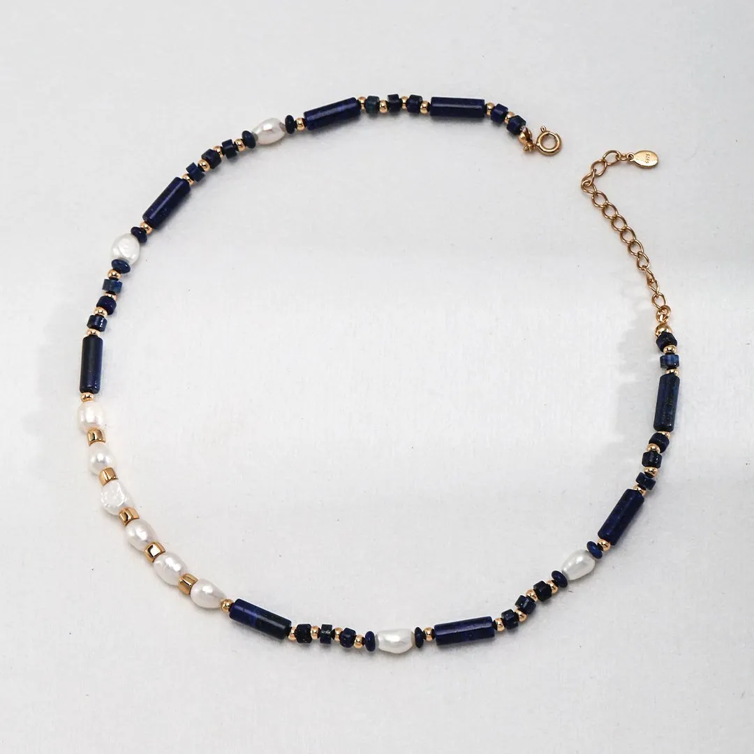 Lapis and Pearl Beaded Necklace