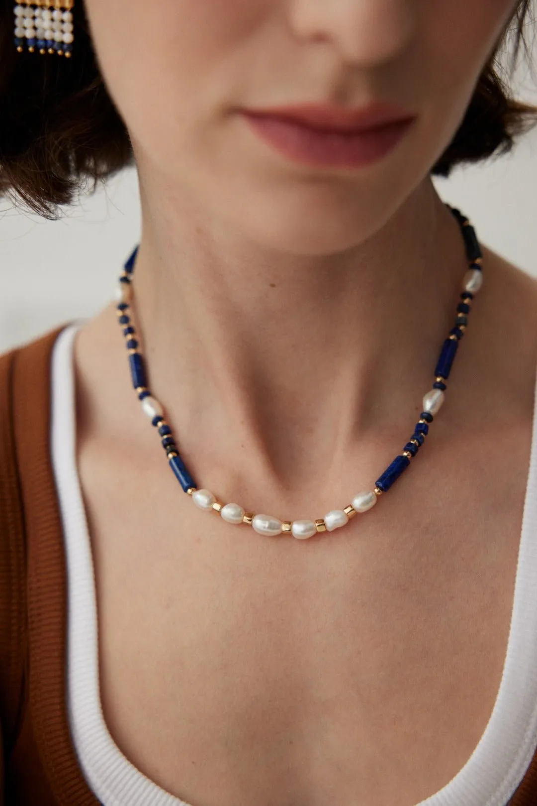 Lapis and Pearl Beaded Necklace