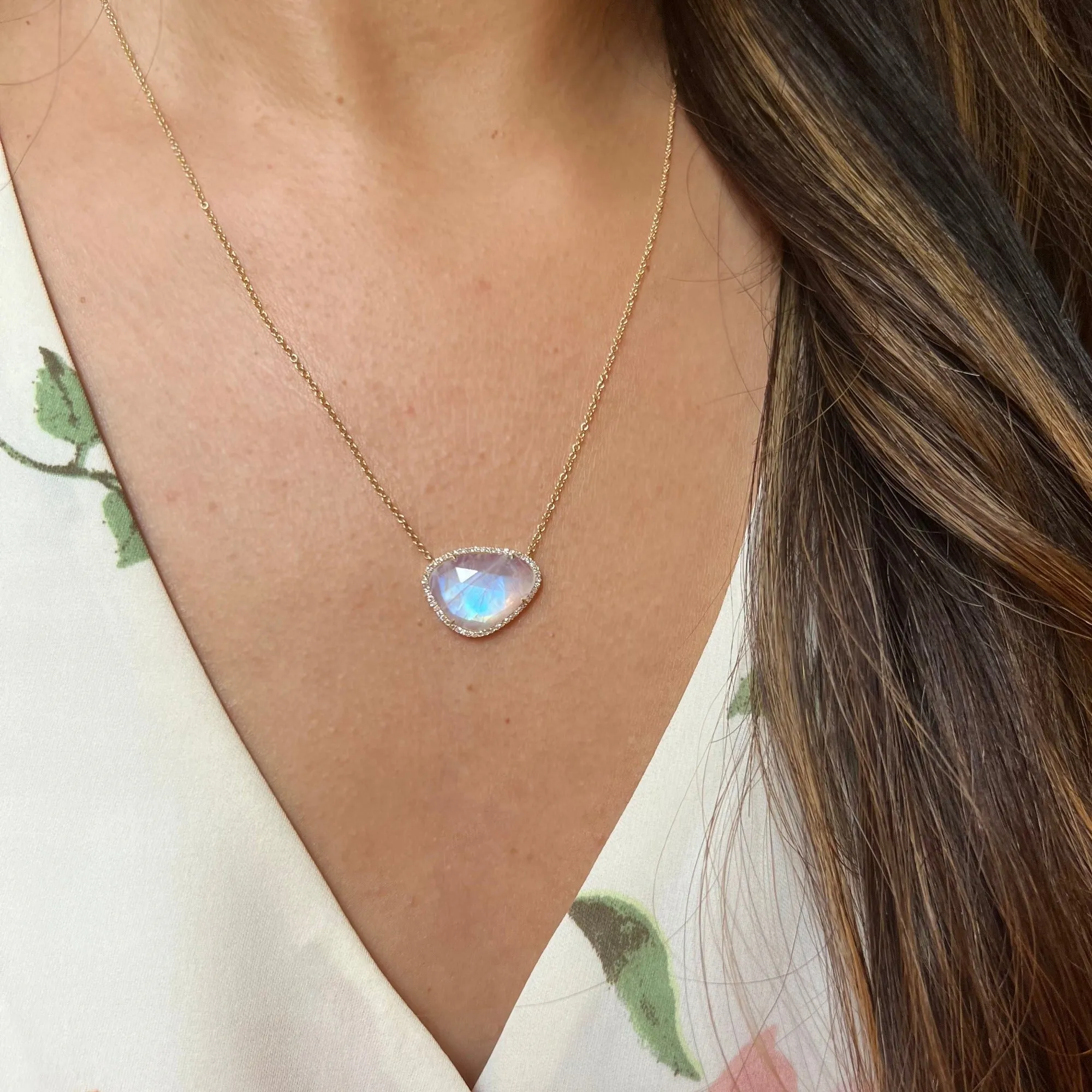 Large Moonstone Necklace With Diamonds