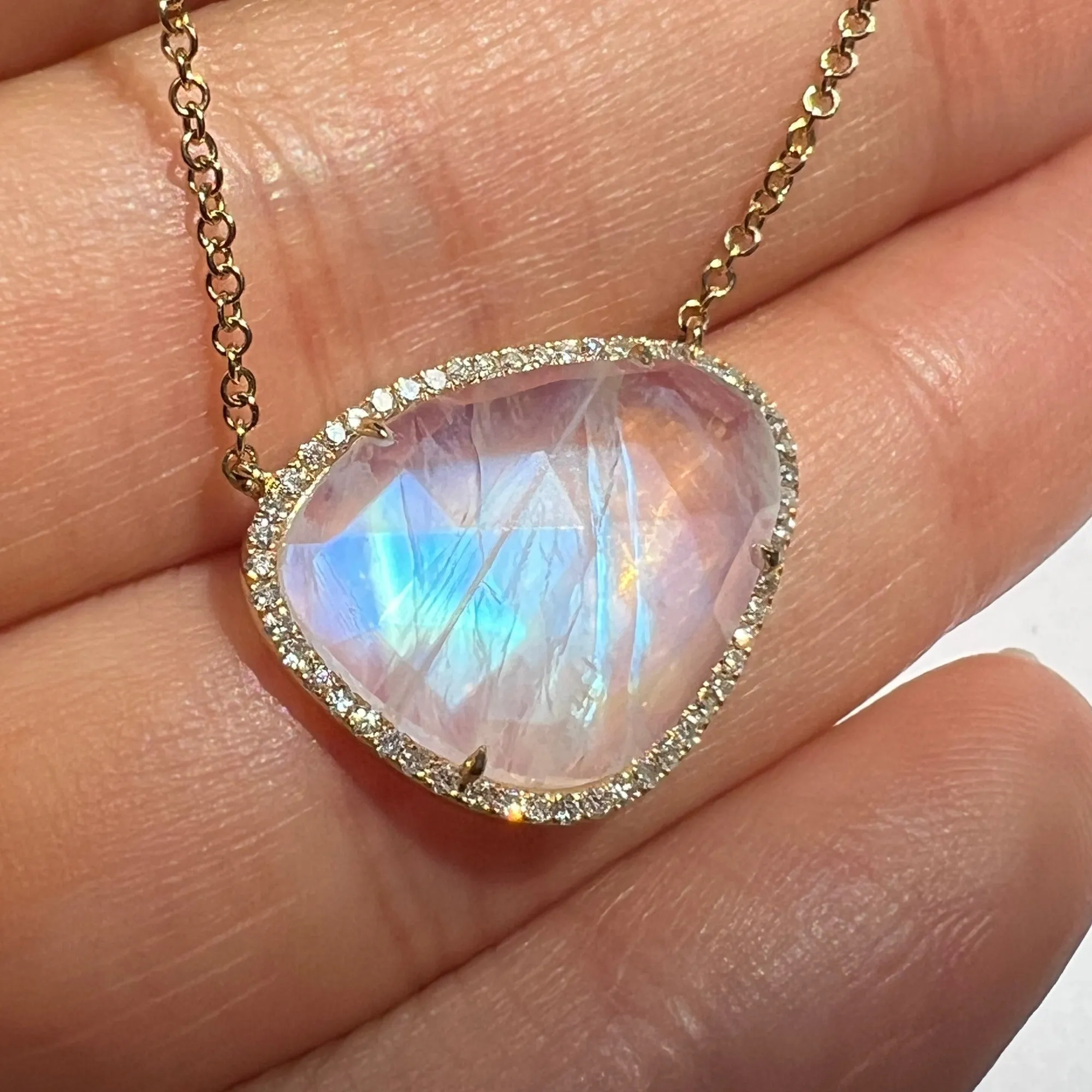 Large Moonstone Necklace With Diamonds