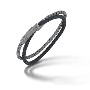 Lash Braided Black Leather Bracelet with Silver Chain