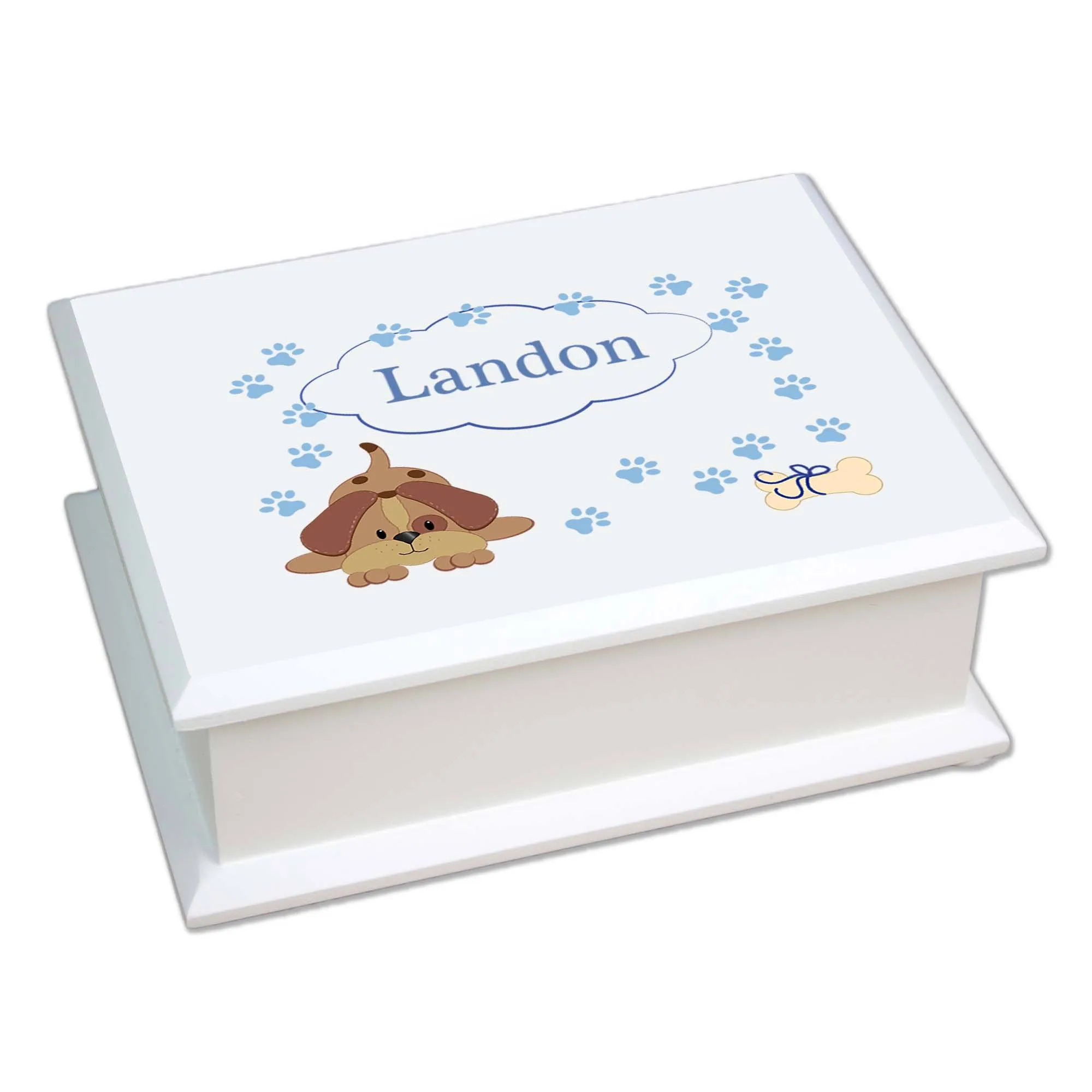 Lift Top Jewelry Box - Blue Puppy