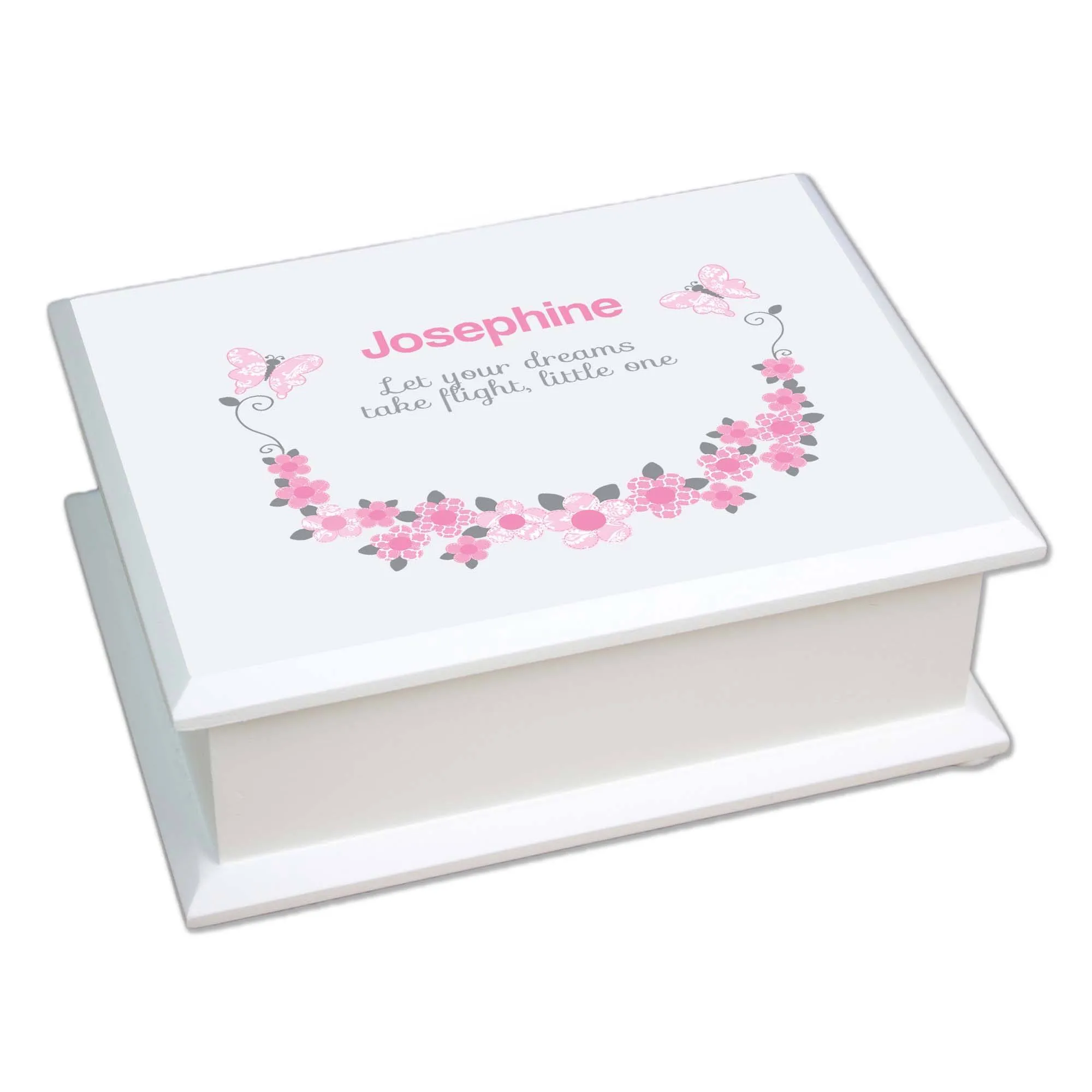 Lift Top Jewelry Box - Butterfly Garland Pink Gray