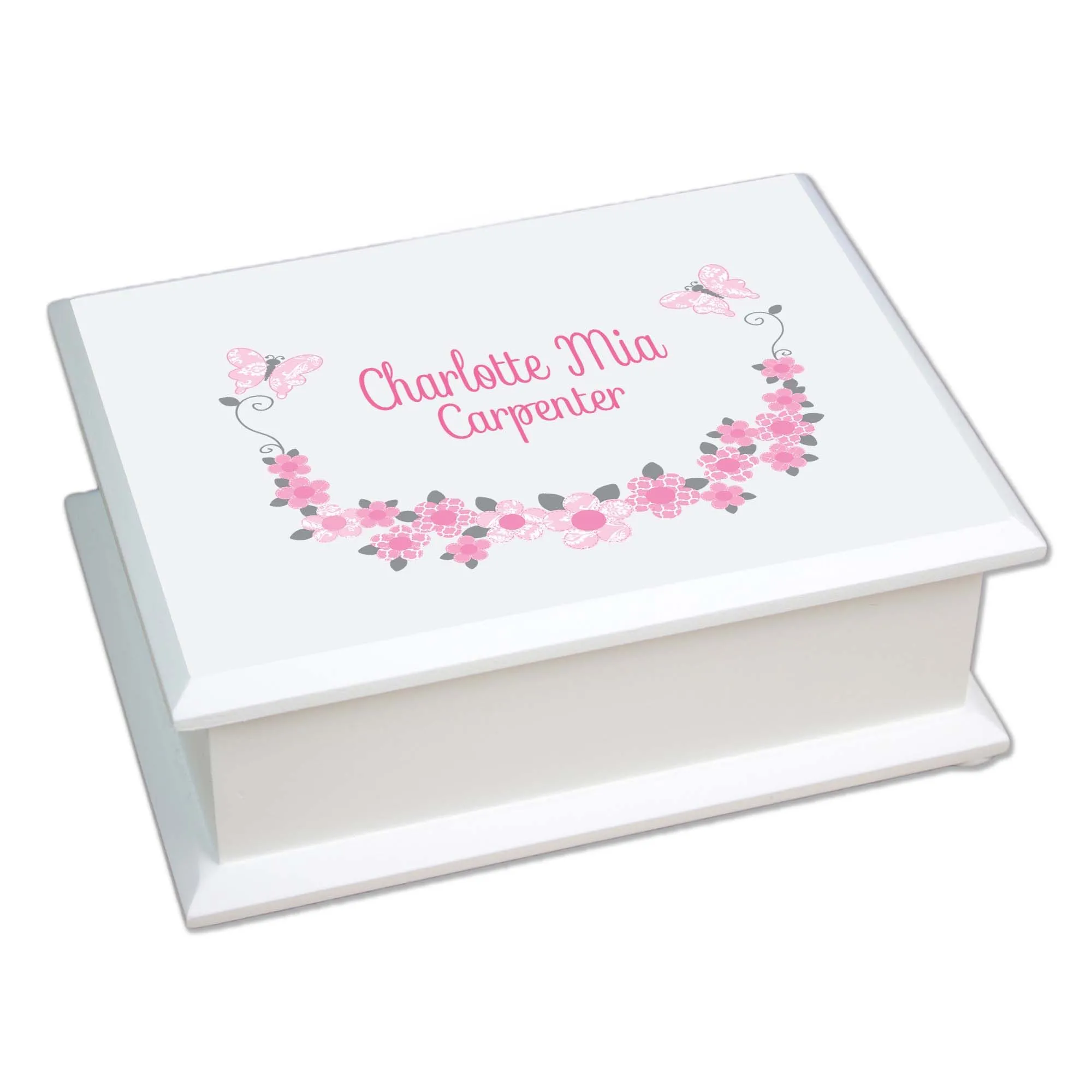 Lift Top Jewelry Box - Butterfly Garland Pink Gray