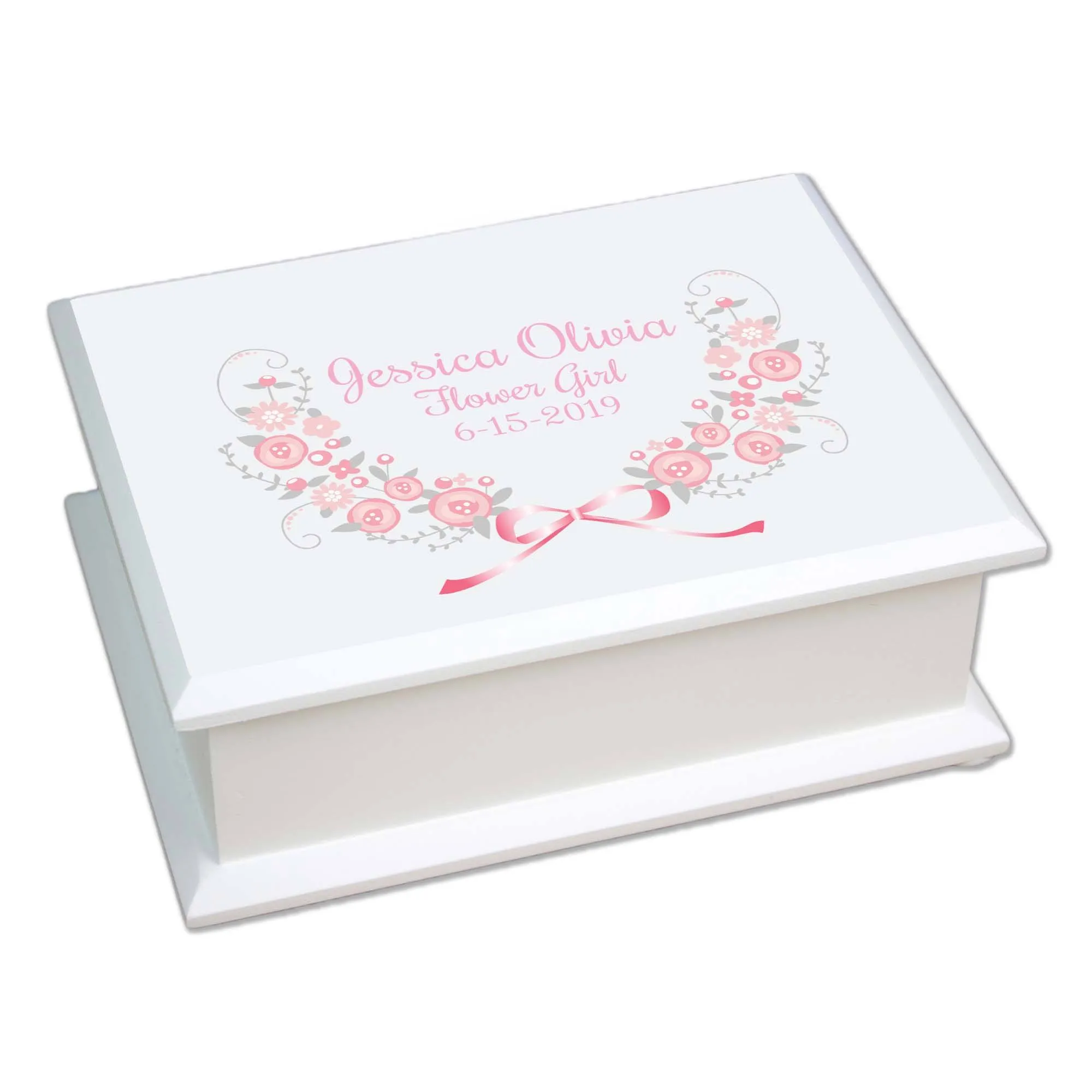 Lift Top Jewelry Box - Pink Gray Floral Garland