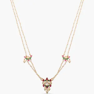 Malini Gold Plated Jadau and Pearl Chain Short Necklace