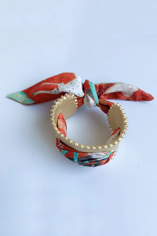 Matte Open Bracelet with Vintage Scarf