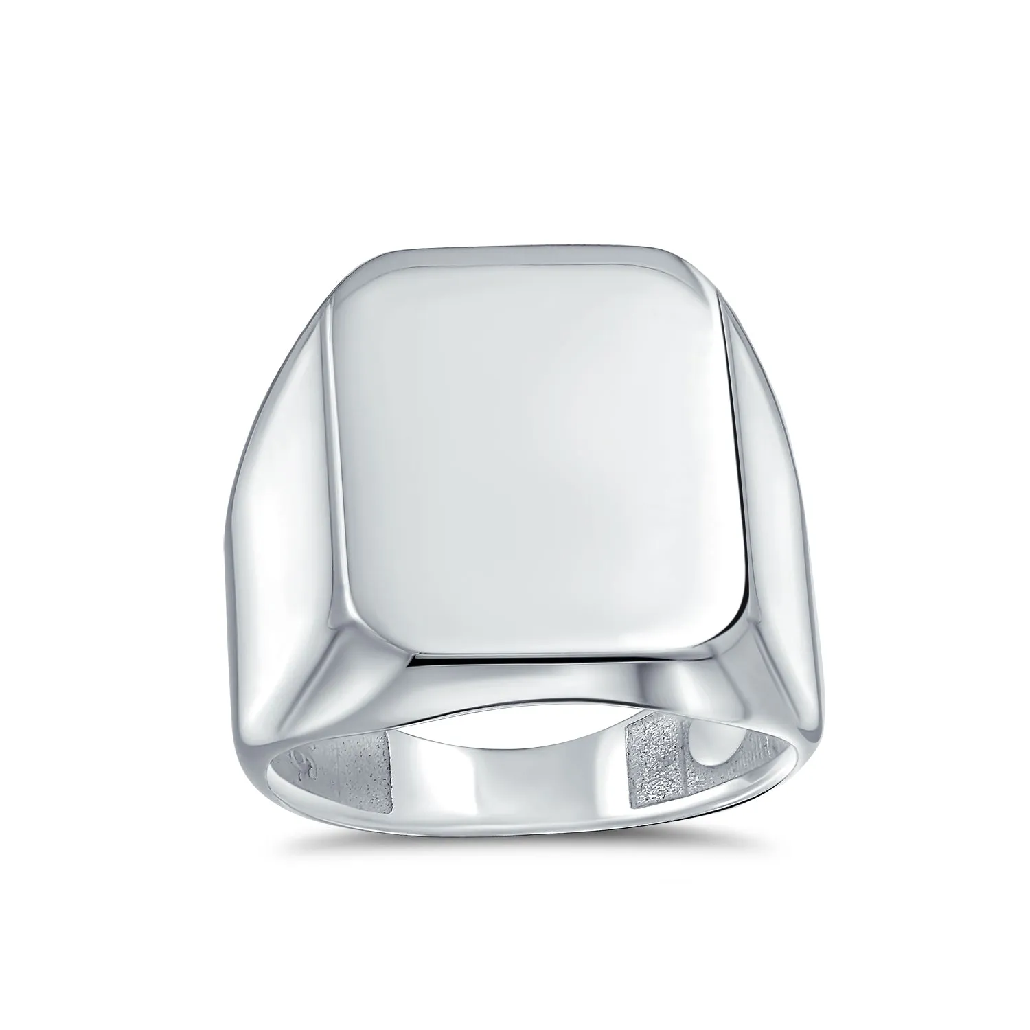 Mens Silver Ring - Classic Geometric Rectangle Initial Monogram Signet Polished .925 Sterling