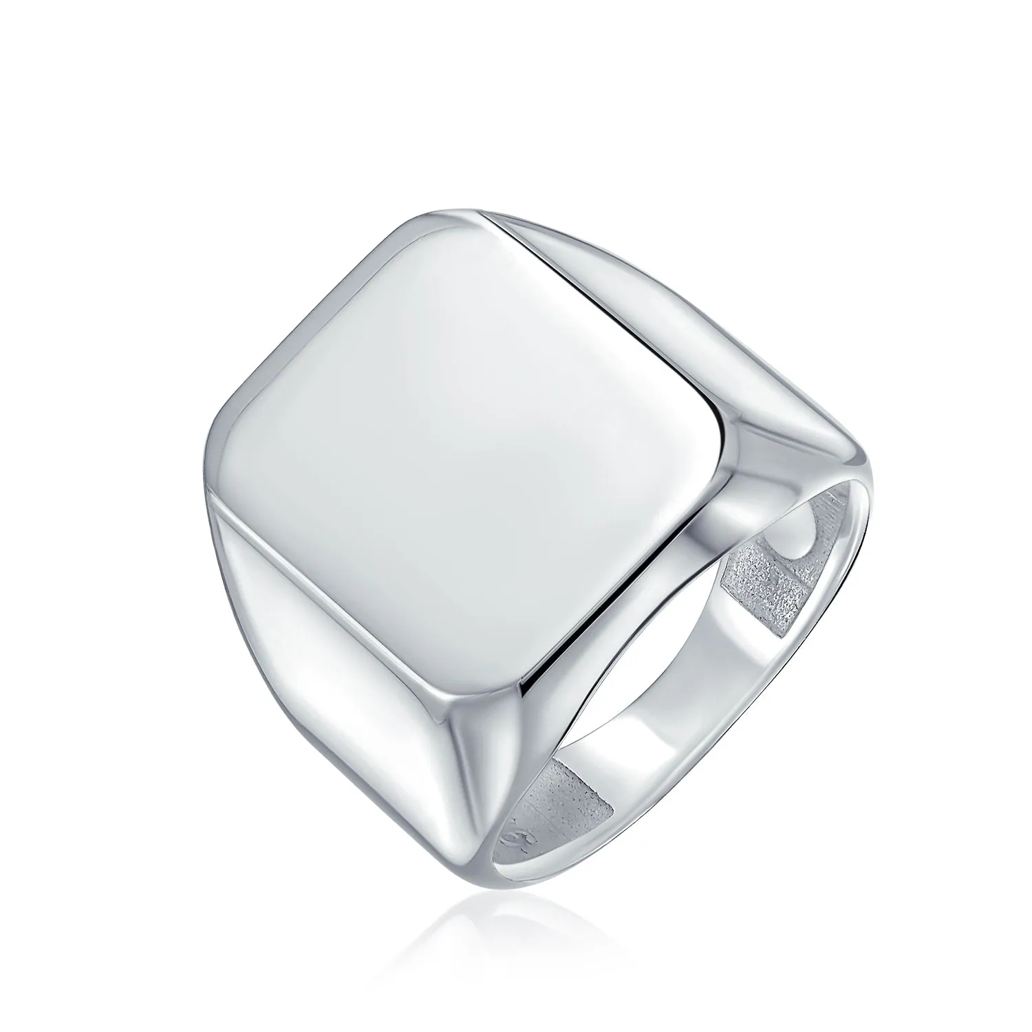 Mens Silver Ring - Classic Geometric Rectangle Initial Monogram Signet Polished .925 Sterling