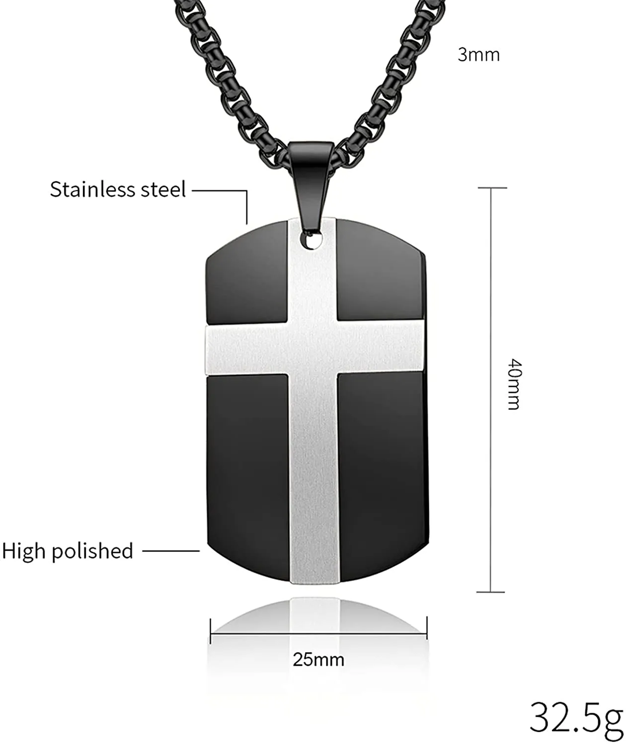 Men's Stainless Steel Black Silver Gold Cross Tag Pendant Necklace for Men Lord's Prayer Necklace Engraved Bible