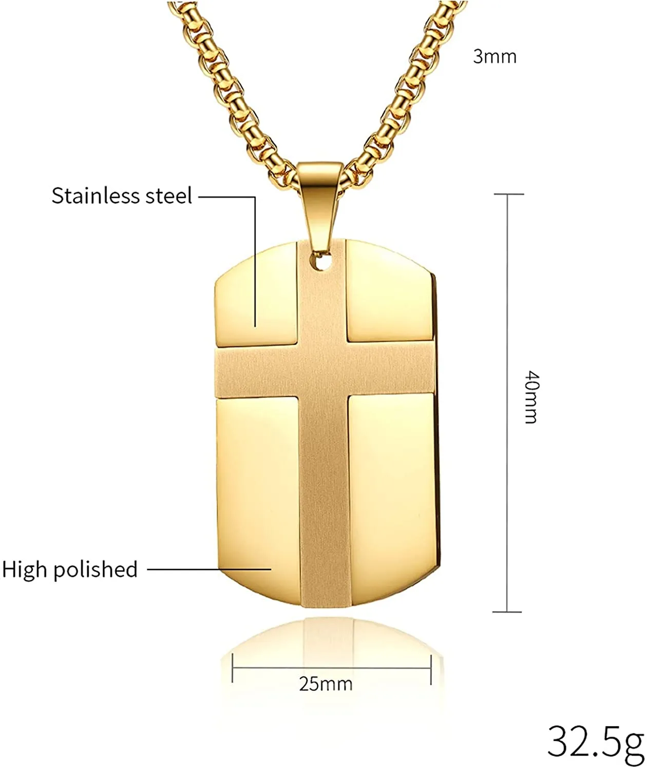 Men's Stainless Steel Black Silver Gold Cross Tag Pendant Necklace for Men Lord's Prayer Necklace Engraved Bible