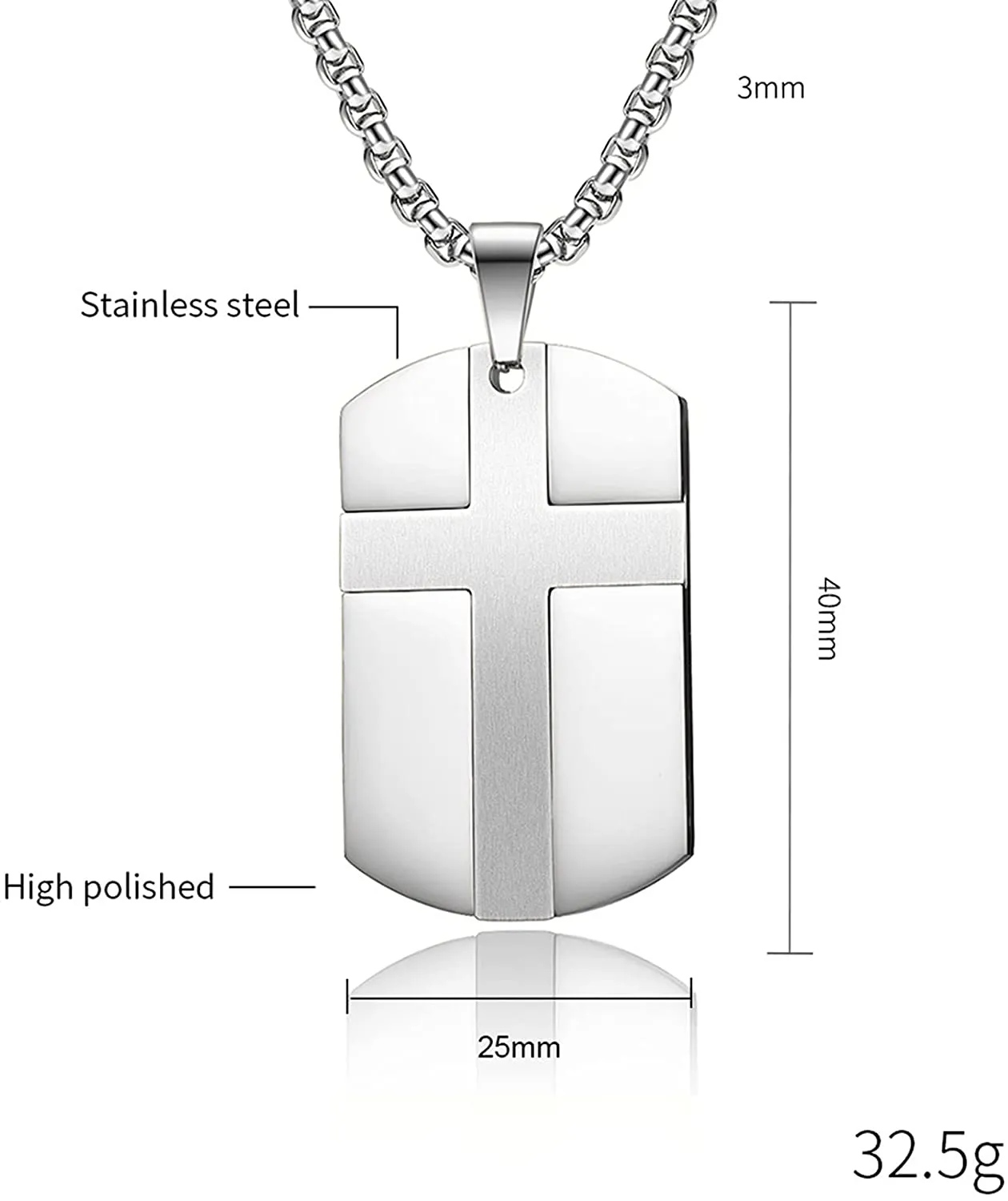 Men's Stainless Steel Black Silver Gold Cross Tag Pendant Necklace for Men Lord's Prayer Necklace Engraved Bible