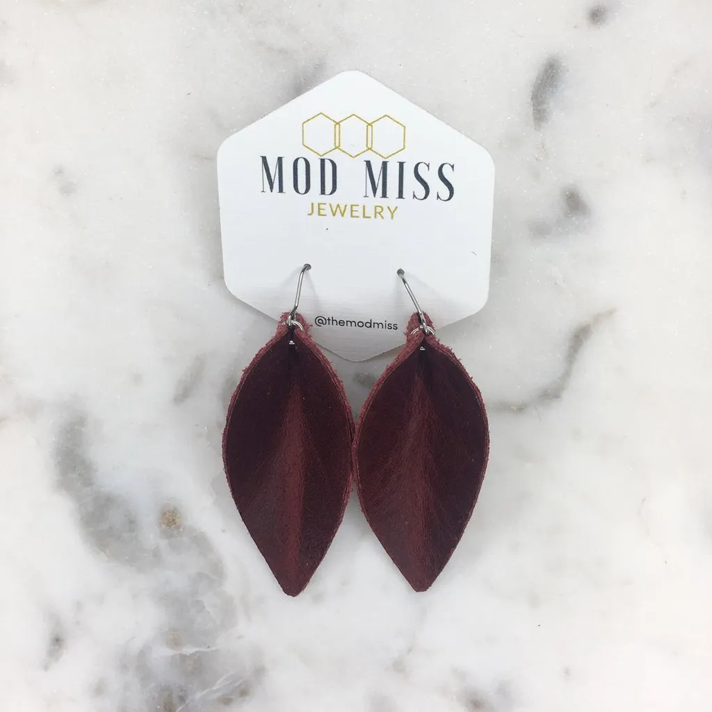 Merlot Leather Petal Earrings