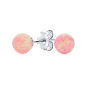 Minimalist Drop Ball Earrings with Opalescent Opal Beads - October Birthstone 6MM