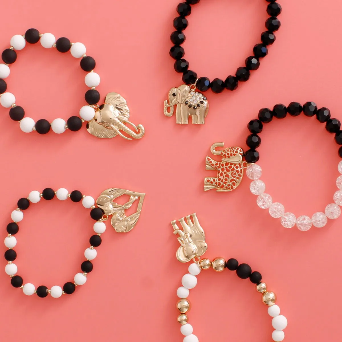 Mixed Black White Elephant Bracelets